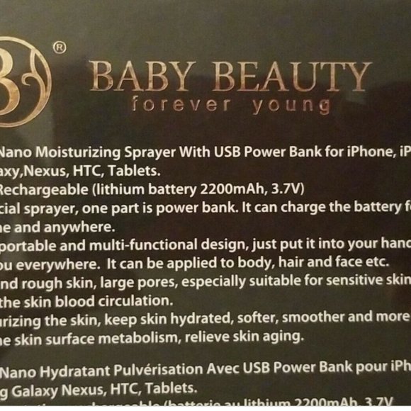 Nano Moisturizing Sprayer, USB Power Bank, BABY BEAUTY Forever Young, NEW - Picture 4 of 4